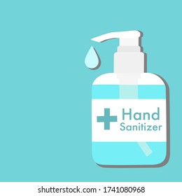 Botella de bombeo y gota de un limpiador de mano. Método de prevención de enfermedades. Evite la infección por gérmenes utilizando gel de alcohol. Producto desinfectante. Dejen de contagiarse. Estilo de corte de papel. 