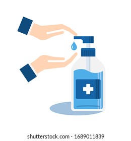 Hand sanitizer pump bottle. Flat vector of alcohol gel for hand washing to protect the virus, bacteria or pollution. Hygienic product in flat design style with disinfection concept.