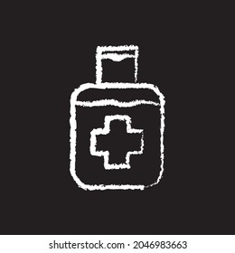 Línea de botellas de bombeo de sangrado manual Diseño de iconos, tiza blanca. Dibuja una imagen en la pizarra.
