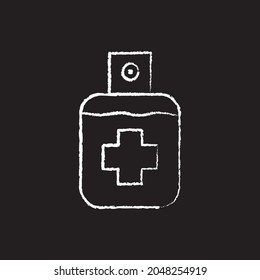 Línea de botellas de bombeo de sangrado manual Diseño de iconos, tiza blanca. Dibuja una imagen en la pizarra.