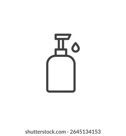 Ícone da linha do frasco da bomba de desinfetante da mão. Ícone de vetor de contorno para higiene, desinfecção e assistência médica. Ícone de símbolo limpo com um design de bomba. Ilustração vetorial em estilo de linha.