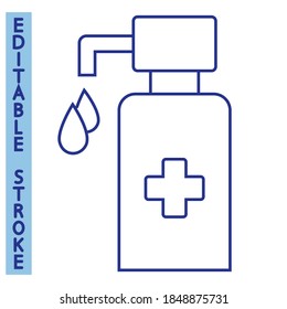 Hand sanitizer pump bottle. Liquid soap with pumping from the bottle. Wash your hands. Applying a moisturizing sanitizer. Icon of hygiene procedure. Disinfectant. Antiseptic alcoholic gel. Vector
