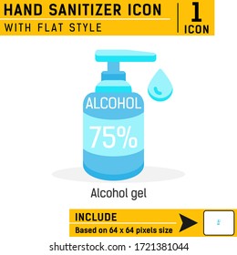 Hand sanitizer pump bottle premium icon with flat style isolated on white background. With 75% alcohol content vector illustration concept design template for healthcare, medical, web design and print