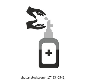 A Hand sanitizer pump color bottle, washing gel.Alcohol rub sanitizers kill most bacteria, fungi and stop some viruses such as corona virus. Hygiene product. Sanitizer full bottle with vector