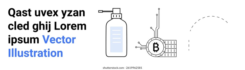 Hand sanitizer pump and digital cryptocurrency node icon. Ideal for finance, healthcare, technology, innovation, hygiene, blockchain, digital transactions. Landing page
