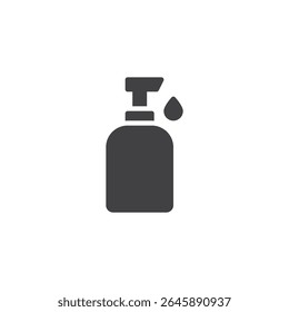 Ícone sólido da bomba de desinfetante da mão. Um ícone de vetor estilo glifo mostrando um frasco de bomba. Ícone médico usado como símbolo e sinal de cuidados de saúde para higiene, desinfecção e limpeza.