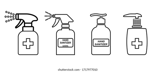 Hand sanitizer set icons. Sanitary cleaning sign. Washing hands symbol. Linear style hand sanitizer icon. Vector. Icon isolated on a white background. Vector EPS 10