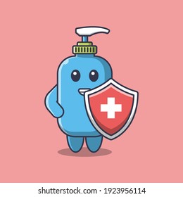 hand sanitizer with shield cartoon illustration