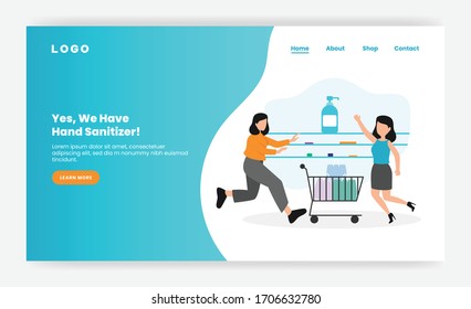 hand sanitizer shopping landing page flat illustration