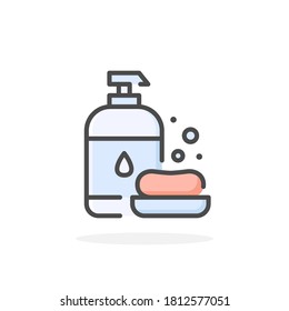 Hand sanitizer and soap icon in filled outline style. For your design, logo. Vector illustration.