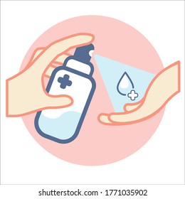 Hand sanitizer spray Bottle, vector hand sanitizer with
minimalist soft colour.Alcohol bottle for hygiene.Alcohol rub sanitizers kill most bacteria and coronavirus.