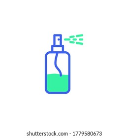 Hand sanitizer spray icon vector, filled flat sign, bicolor pictogram, Antibacterial Sanitizer bottle green and blue colors. Symbol, logo illustration