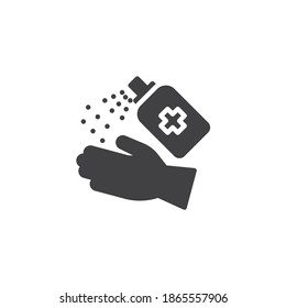 Icono vectorial del spray del sanitizador manual. signo plano relleno para concepto móvil y diseño web. Icono de glifo antiséptico y de mano. Símbolo, ilustración del logotipo. Gráficos vectoriales