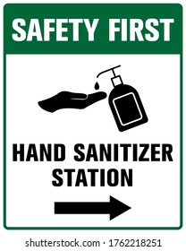 Hand Sanitizer Station Sign, With Arrow Pointing Ahead.