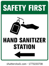 Hand Sanitizer Station Sign, With Arrow Pointing To Left.