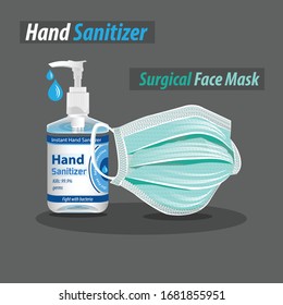 Hand Sanitizer and Surgical Face Mask Vector Design