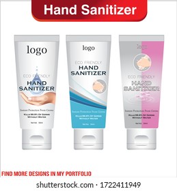 Hand sanitizer tube with text on label. Packaging design. Advertising of hand sanitizer. Hand disinfectant. Personal hygiene. vector Illustration