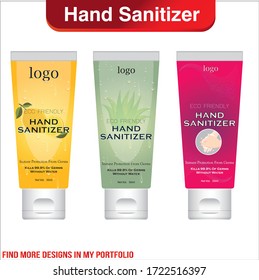 Hand sanitizer tube with text on label. Packaging design. Advertising of hand sanitizer. Hand disinfectant. Personal hygiene. vector Illustration