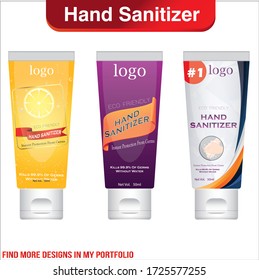 Hand sanitizer tube with text on label. Packaging design. Advertising of hand sanitizer. Hand disinfectant. Personal hygiene. vector Illustration