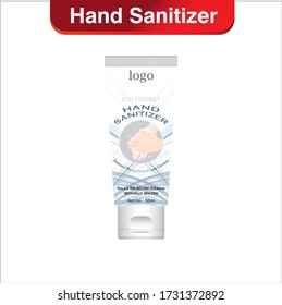 Hand sanitizer tube with text on label. Packaging design. Advertising of hand sanitizer. Hand disinfectant. Personal hygiene. vector Illustration