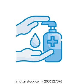 Hand sanitizer vector blue colours icon style illustration. EPS 10 file