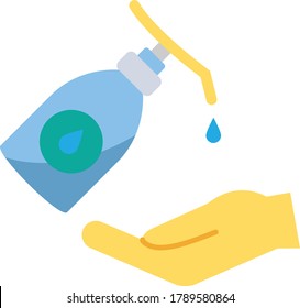 Diseño de iconos de color del vector del silenciador manual, suministros de prevención del coronavirus sobre fondo blanco, concepto de gel desinfectante,