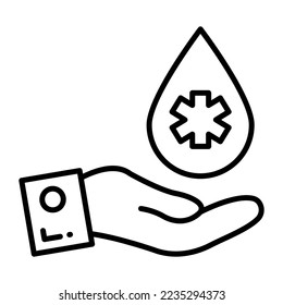 Eine Hand, die Vektorsymbol, Drops und handliches Design auf dem Hintergrund