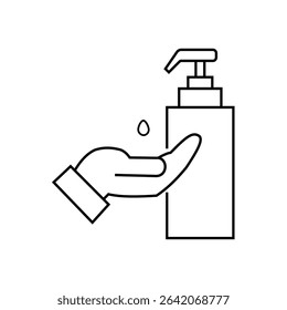 Hand sanitizer vector icon. Hand sanitizing symbol icon. Antiseptic alcohol gel symbol. Hand wash with soap, antibacterial icon. Icon of hygiene procedure. Hand wash symbol. Clean hands symbol.