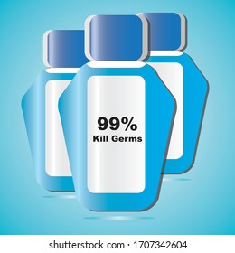 Hand sanitizer vector illustration with blue color concept.  Covid 19 medical concept. 