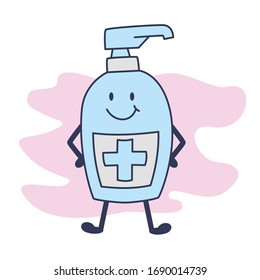 Hand sanitizer, vector hand sanitizer symbol. alcohol bottle for hygiene Cute Character Illustration 