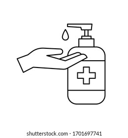 Hand sanitizer wash gel linear icon symbol, Thin line stroke isolated on white background, Vector design illustration