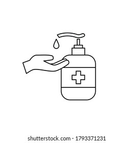 Hand sanitizer wash gel linear icon symbol, Thin line stroke isolated on white background, Vector design illustration