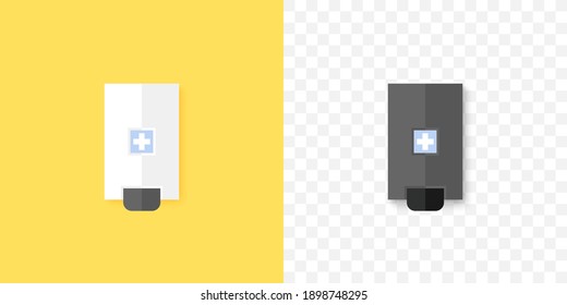 Hand sanitizer. Hand wash. Wall mounted dispenser. Trendy design. Vector illustration