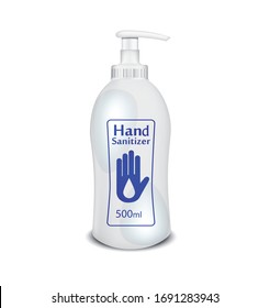 Hand sanitizer in white bottle alcohol-based hand rub. Rubbing alcohol. Soap dispenser hanging hand wash container. Protection from germs such as coronavirus Covid-19
