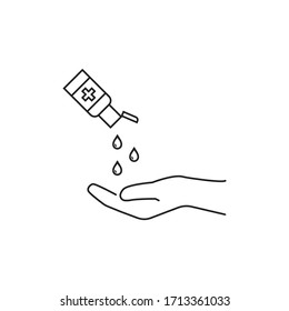 Hand sanitizers, Alcohol rub sanitizers kill most bacteria, fungi and stop some viruses - vector line icon