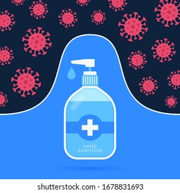 Handanisierer, Vektorillustration Sanitisierer oder Alkoholflasche für Hygiene. Die meisten Bakterien werden von Alkoholscheuern getötet und einige Viren wie beispielsweise Coronavirus.hand-Sanitärbanner abgestellt