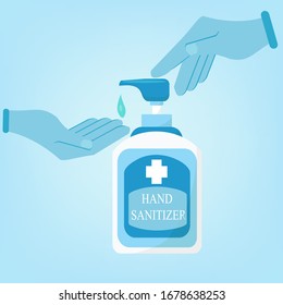 Hand Sanitizer,vector Hand Sanitizer Symbol / Alcohol Bottle For Hygiene. Flat Illustration Of Sanitation Hand Vector Concept Banner .for A Warning Banner Like Please Wash Your Hands