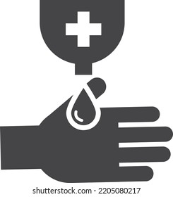 Hand sanitizing icon. Black hygiene symbol. Bacteria protection