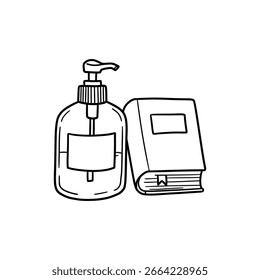 Handdesinfektion in der Nähe von Büchern, die Hygiene und Sicherheit in der Studienumgebung darstellen