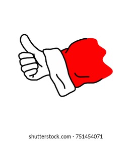hand of Santa Claus showing thumb up vector illustration doodle hand drawn isolated on white background