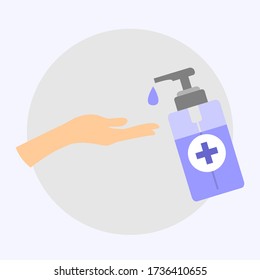 Hand santizer with hand icon template. Soap, antibacterial icon