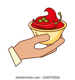 hand with sauce chili pepper