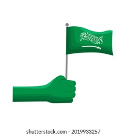 mano con la bandera saudita ondeando