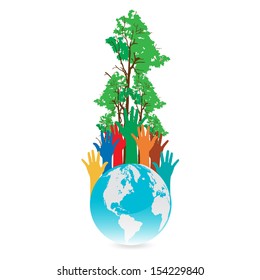Hand Save The Earth Conceptual. vector illustration