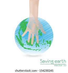 Hand Save The Earth Conceptual. vector illustration