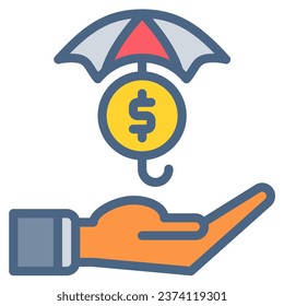 Ahorro de mano de dinero, icono de dólar o ilustración de logotipo rellenados estilo de color de contorno. Iconos comerciales y financieros