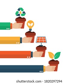 Salvar el mundo y el medio ambiente. símbolo de ecología en la olla vegetal. concepto sostenible y respetuoso con el medio ambiente. ilustración vectorial en diseño moderno de estilo plano. aislado de fondo blanco.