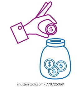 hand saver with glass jar and coins money