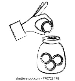 hand saver with glass jar and coins money