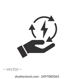 hand saving consumption icon, control electricity power, save energy, flat vector illustration